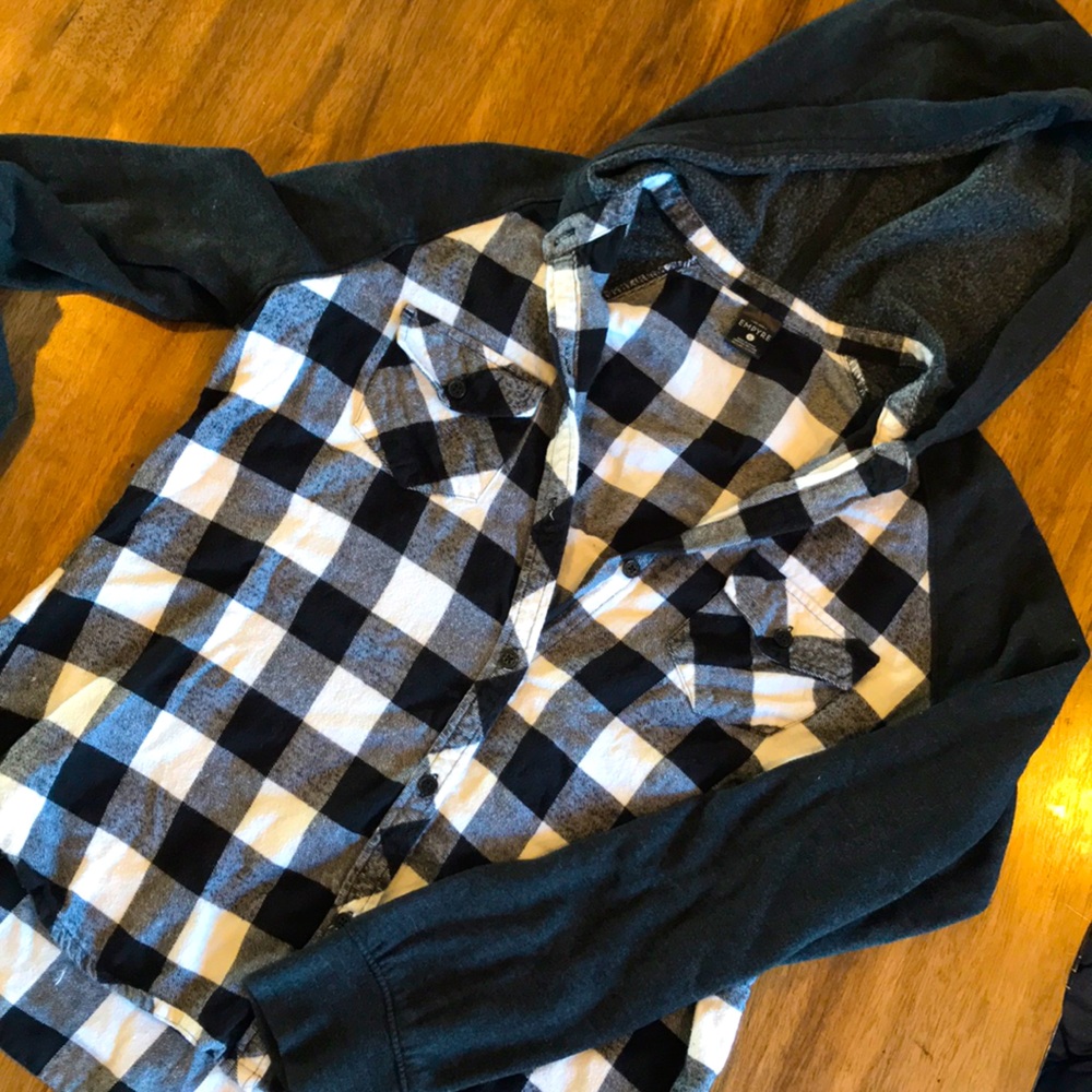 Black and white Buffalo Plaid button-down flannel